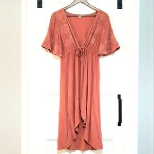 American Eagle Swim Cover Womens S Copper Tie Front  Embroidered Long Plunge V